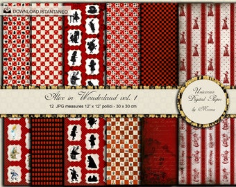 ALICE IN WONDERLAND scrapbook, wall art, kit scrapbooking, Digital paper, scrapbooking paper, digital prints,  wall decor, wall art prints