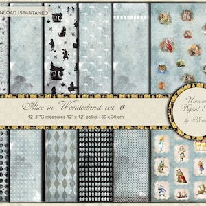 ALICE'S Adventures in Wonderland, Digital Paper pack, 12x12 scrapbook, printable paper, wall art prints