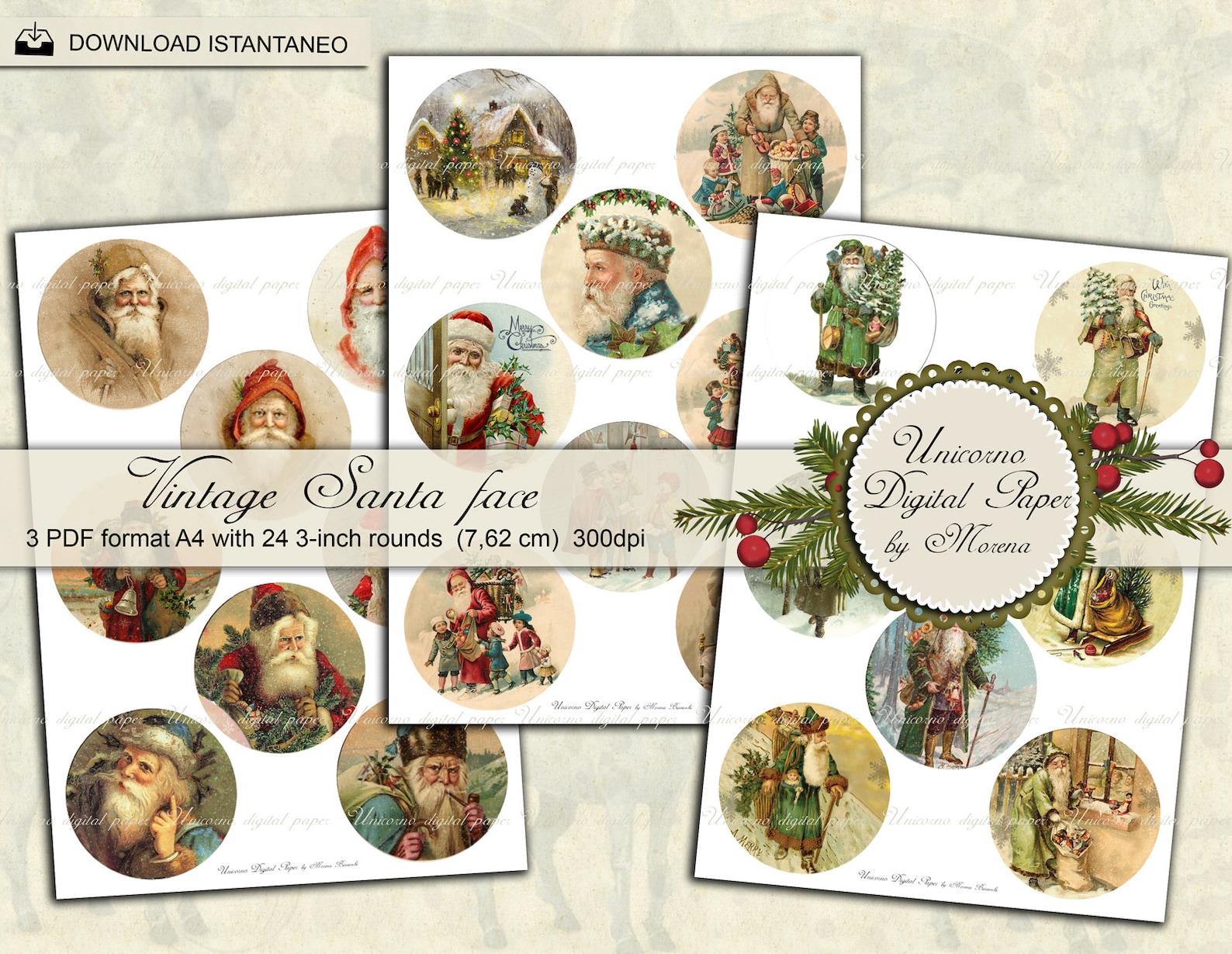 Santa Retro Rounds VINTAGE SANTA FACE 3-inch Christmas Rounds Journals - Etsy