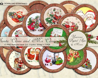 Retro Christmas Circles 2,5 / 3 inch, round collage sheets, Journals Stickers, Scrapbook Tag, Scottish Christmas rounds