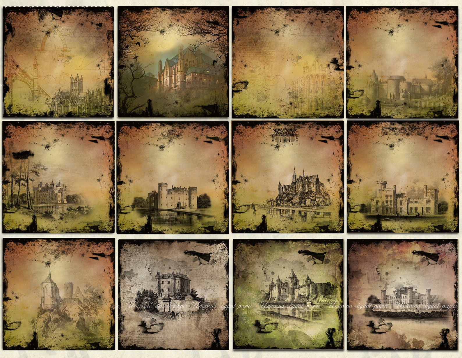 GOTHIC Castle Digital Paper Scrapbook Paper Gothic Printable Etsy