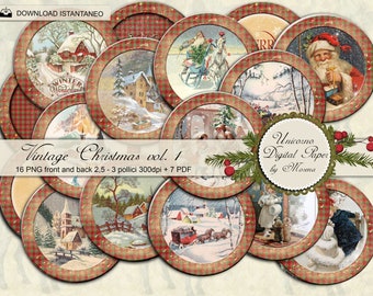 Christmas Circles 2,5 / 3 inch, Santa Claus, Santa's sleigh, Journals Stickers, Scrapbook Tag and Label, Scottish Christmas rounds