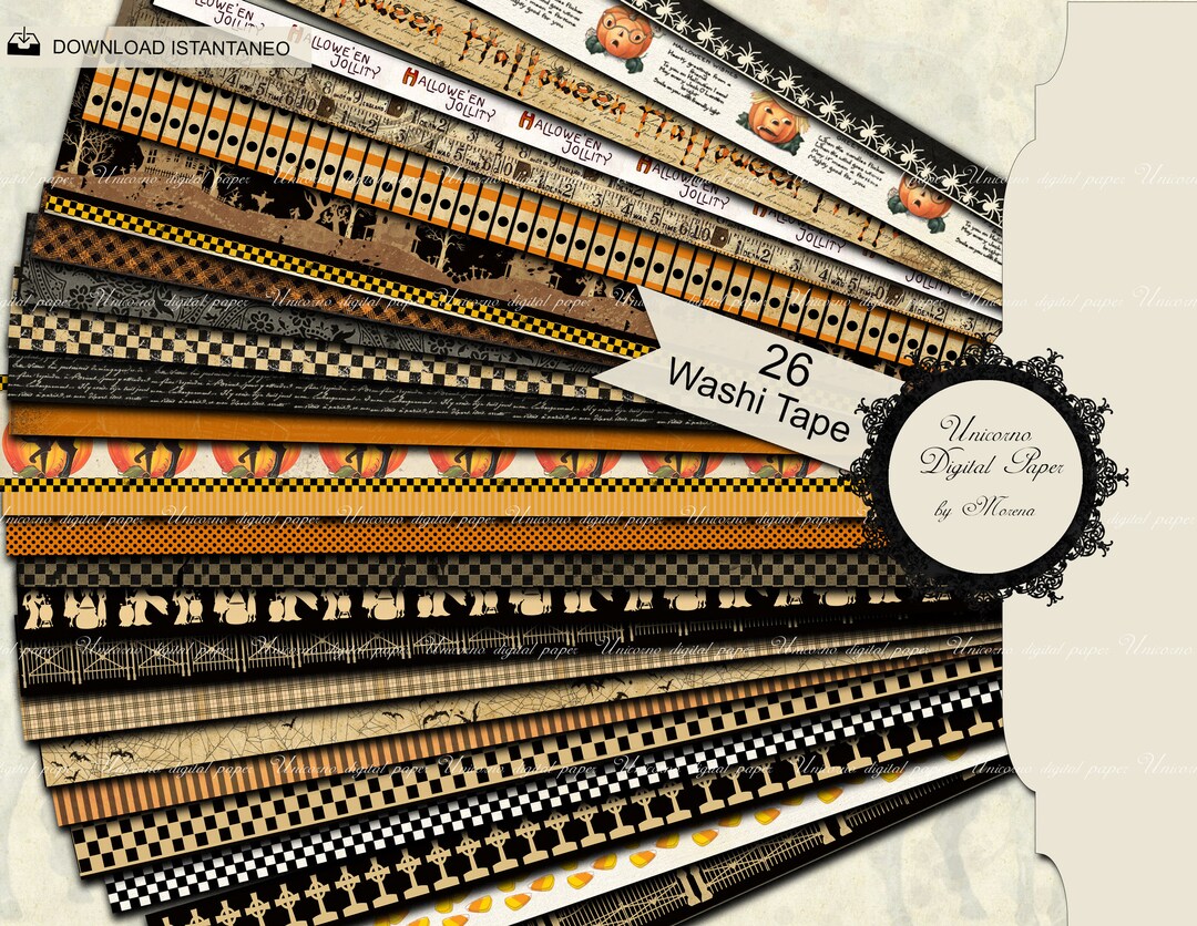 Halloween Printable Washi Tape Strips and Borders, 26 Digital Designs ...