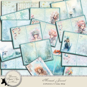 MERMAID Journal Kit, páginas de diário 8,3" x 11,7", Pequena Sereia, Netuno, Poseidon, fundo marinho de fantasia, diário ou planejador para impressão