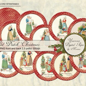 DUTCH CHRISTMAS CARD, Tag tonde stampabili fronte e retro