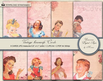 Retro 50s images for mother's day, Housewife, set of 8, Printable Download