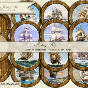 Sailing Ship Tondi Stampabili decorati con immagini di velieri