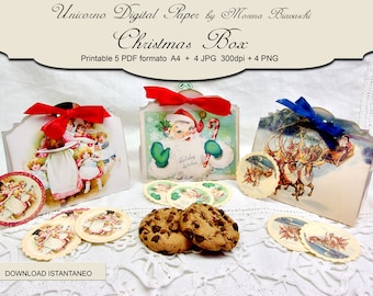 Christmas Box printable, Christmas gift Box and Circle Tag