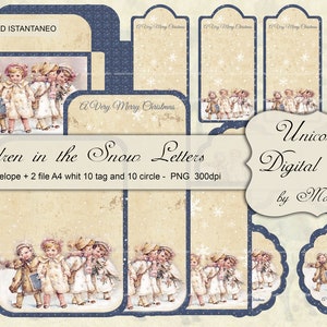 Christmas Letter, TAG for Christmas vintage effect decorated with Victorian Children on ivory background