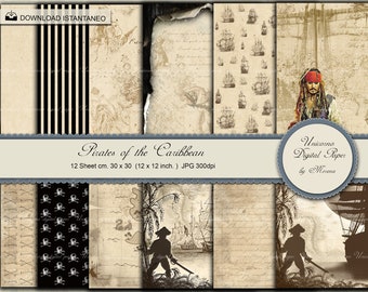 Pirate Paper Pack 12 Digital Sheets, vintage maps and sea art