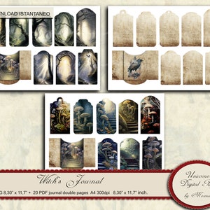 Witches Journal Kit, Magic Junk Journal, Digital collage sheet gothic journal printable image 8