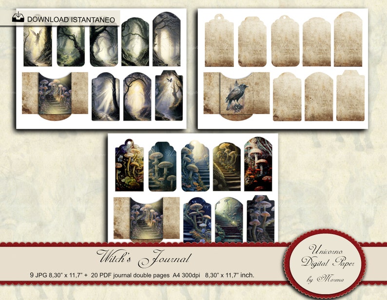 Witches Journal Kit, Magic Junk Journal, Digital collage sheet gothic journal printable image 8