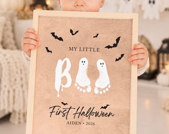 My Little Boo First Halloween Footprint Wall Art - Baby DIY Personalized Keepsake Print with Custom Name & Year (Digital Download) Orange 1A