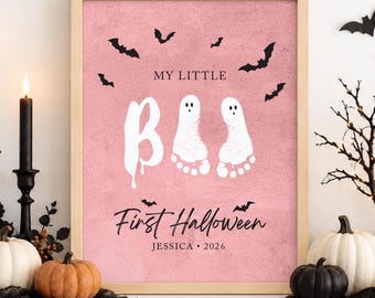 My Little Boo First Halloween Footprint Wall Art - Baby DIY Personalized Keepsake Print with Custom Name & Year (Digital Download) Red 1A