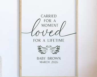 Memorial Art Print, Carried for a moment Loved for a lifetime, Personalized memorial, Custom name and date, Downloadable File