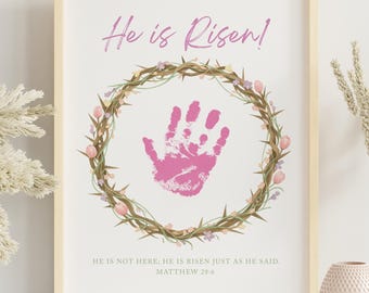 Easter Handprint Art, He is Risen wreath Printable Art, Toddler Preschool Kindergarten, Homeschool, Sunday School (Digital Download)