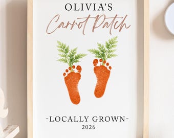 Footprint Carrot Patch Wall Art, Easter DIY Personalized Keepsake Print with Custom Name & Year (Digital Download)