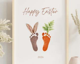 Happy easter Footprint Print -  DIY Bunny Rabbit and carrot Personalized Baby Keepsake Wall Art 2025 (Digital Download)
