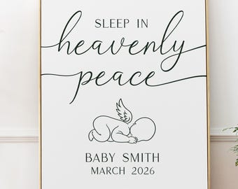 Memorial Art Print, Sleep in heavenly piece, Personalized memorial, Custom name and date, Downloadable File