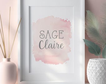 Custom name Wall Art Print Downloadable File Pink and gray name Name, Printable Art Digital Download