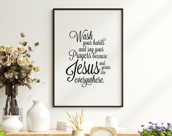 Wash Your Hands and Say Your Prayers Print, Digital Download, Funny Washroom Wall Art - Bathroom Print, Printable Wall Art, Bathroom Decor 2
