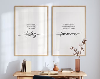 Ask Yourself If What You Are Doing Today Print Digital Download, Office Bedroom Print Inspirational Motivational Printable Wall Art Set of 2