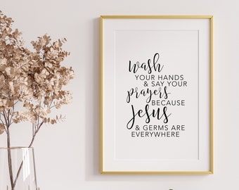 Wash Your Hands and Say Your Prayers Print - Digital Download - Funny Washroom Wall Art - Bathroom Print, Printable Wall Art, Bathroom Decor