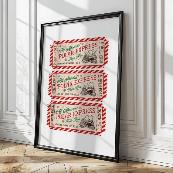 North Pole Ticket Wall Art, Digital Download, Classic Christmas Printable Wall Art, Trendy Christmas Decor, Fun Christmas Art, Holiday Decor