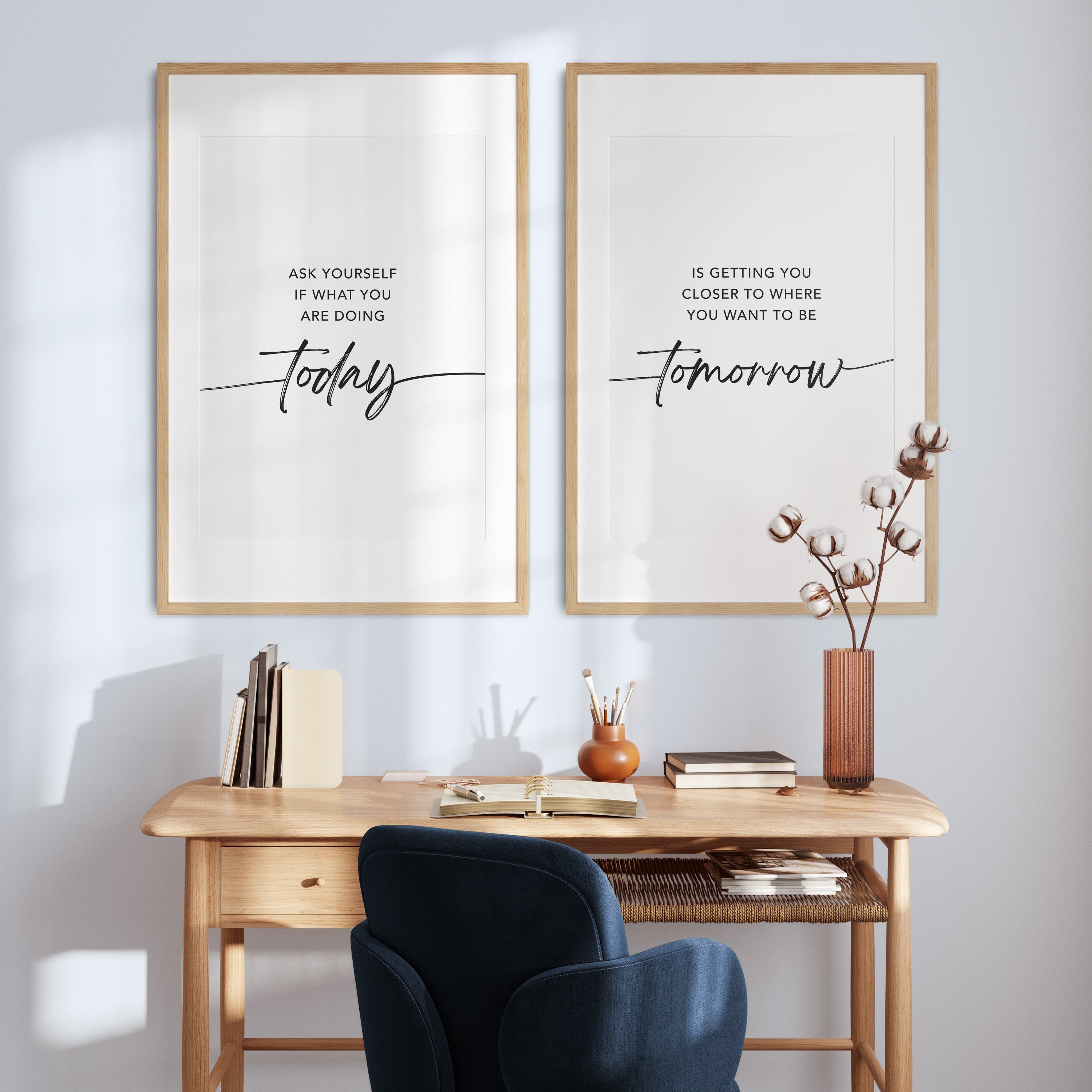 Ask Yourself If What You Are Doing Today Print Digital Download, Office Bedroom Print Inspirational Motivational Printable Wall Art Set of 2