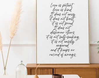 Love is patient Love is kind, Minimalist Wall Art, 1 Corinthians 13:4 Print Digital Download, Bible Verse Scripture Christian Bible Quote 02