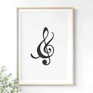Treble Clef Wall Art Print Digital Download - Music Lover Gift - Musician Present - Musical Decor - Song Print Recording Studio Sign Poster