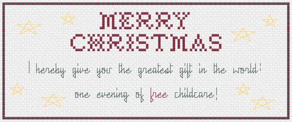 Merry Christmas Babysitting Coupon Cross Stitch Pattern