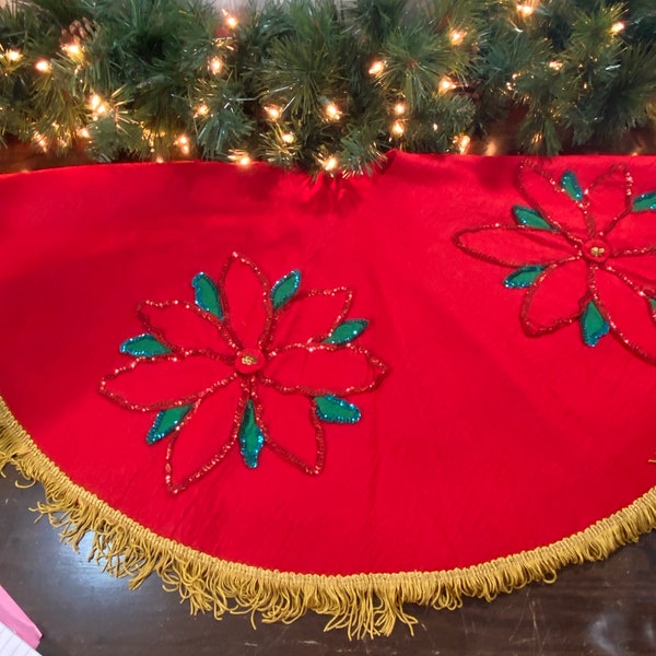 Vintage Felt and Sequence Christmas Tree Skirt