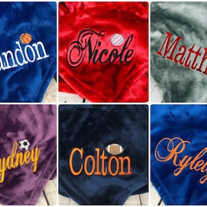 Personalized Custom Soft Blanket with Name & Sport/Activity Symbol - 8 Blanket Colors To Choose From, 11 Sports Symbols Embroidered Blanket