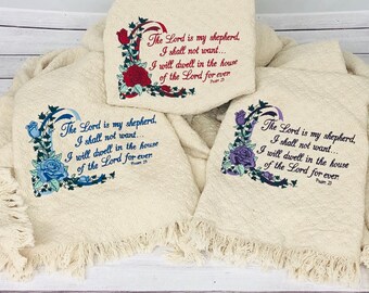 Psalms 23 Rose Scroll Woven Throw for Loss of a Loved One, Death, Passing, Funeral, Sympathy