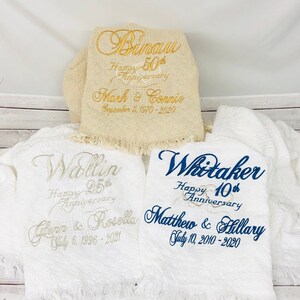 Wedding Anniversary Throw Choose Any Year Personalized Embroidered Throw, Afghan, Quilt Blanket for Wedding Anniversary image 3