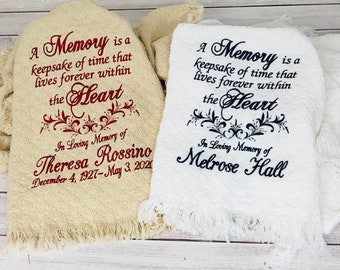 A Memory is a Keepsake of Time Personalized Embroidered Throw, Afghan, Quilt for Funeral, Sympathy, Mourning, Remembrance, Death, Passing.