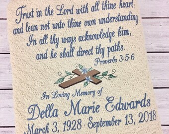 Proverbs 3:5-6 with Cross Personalized Memorial Throw