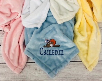 Baby Blanket with All Sports Design & Personalized Baby's Name | 5 Colors To Choose From | Custom Embroidered Super Soft Baby Blanket