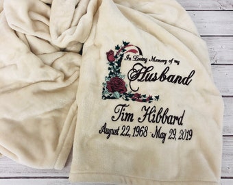 Rose Scroll Soft Blanket for Funeral, Passing, Death, Sympathy, Mourning, Customized, Personalized, Embroidered Keepsake