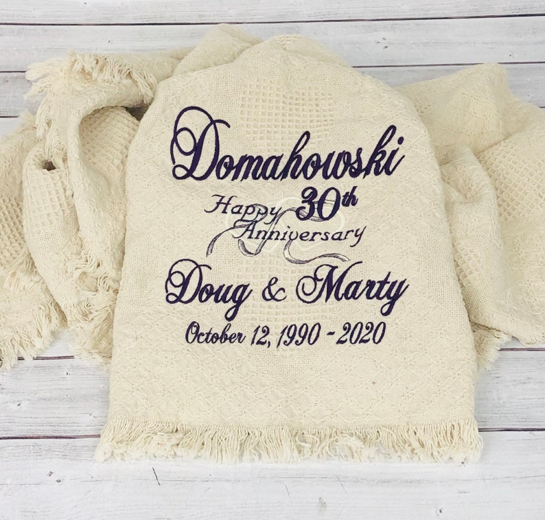 Wedding Anniversary Throw Choose Any Year Personalized Embroidered Throw, Afghan, Quilt Blanket for Wedding Anniversary image 1