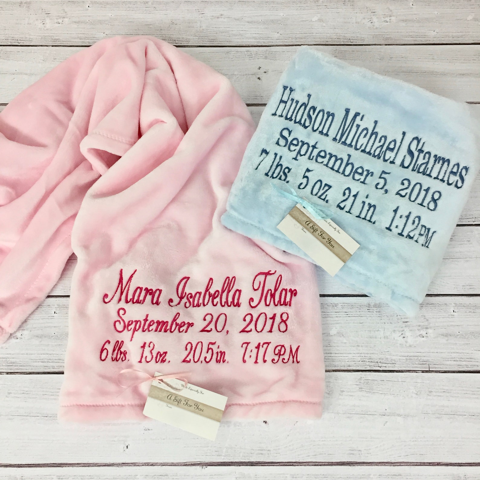 Baby Blanket With Full Name, Birth Date, Weight, Inches & Time Birth