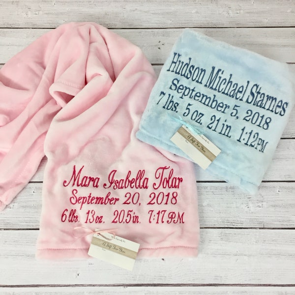 Baby Blanket with Full Name, Birth Date, Weight, Inches & Time | Birth Announcement Baby Blanket