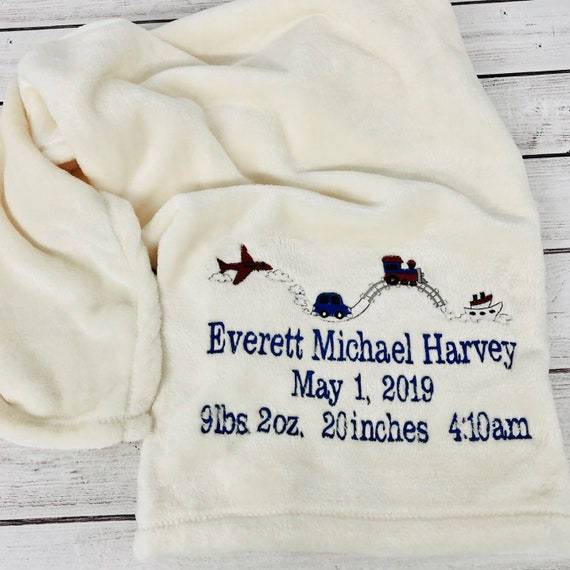 Personalised fleece baby blanket patchwork bear birth block design date weight