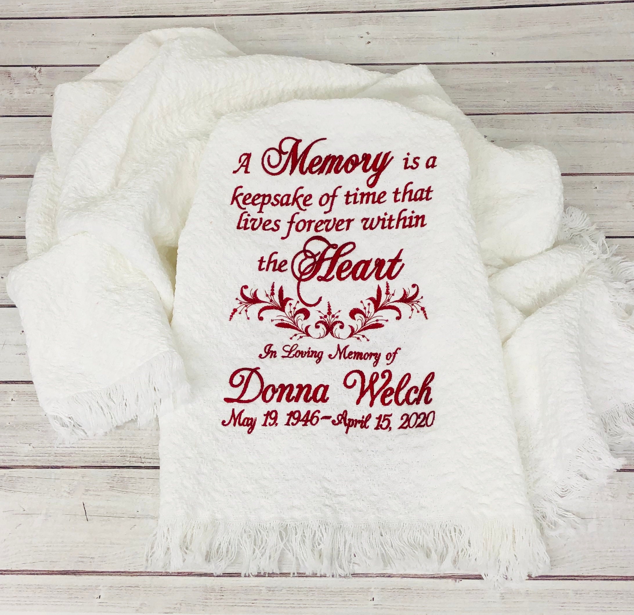 A Memory is a Keepsake of Time Personalized Embroidered Throw Etsy