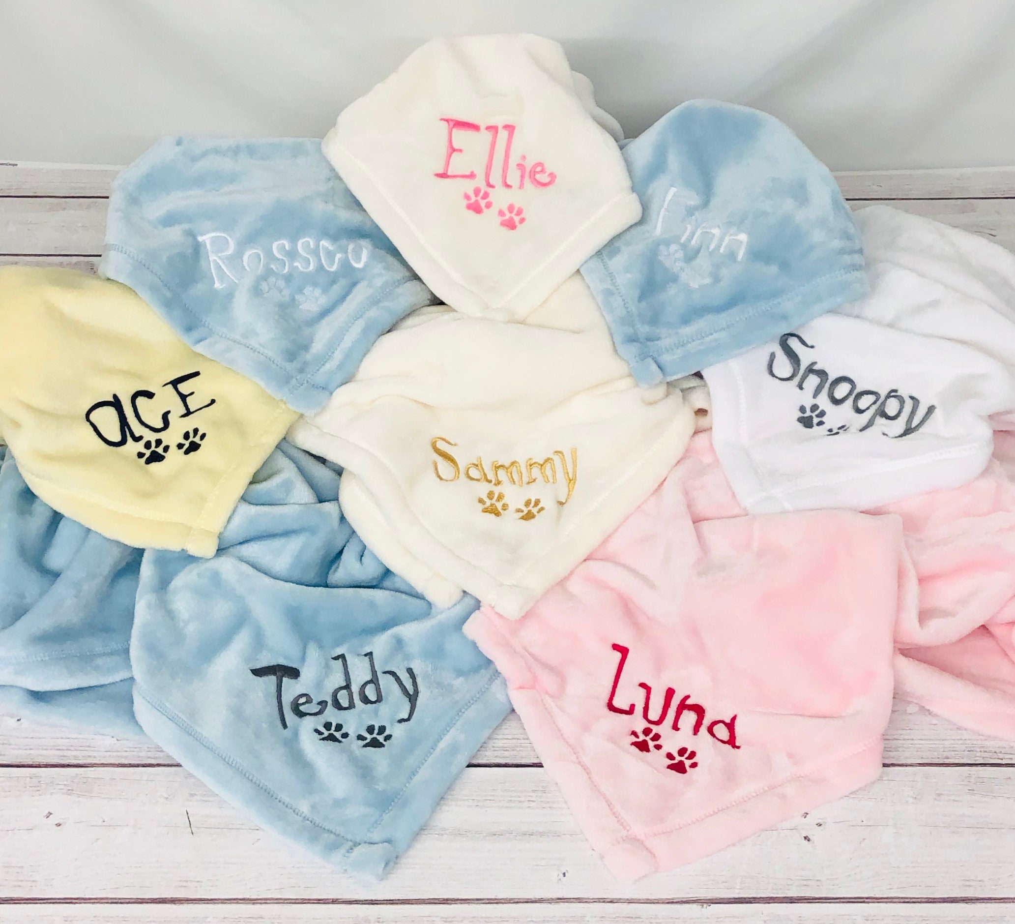 Personalized Soft Blanket for Pet | Blanket with Dogs Name | Blanket with Cats Name Custom Embroidered Blanket for Dog, Cat, with Paw Prints