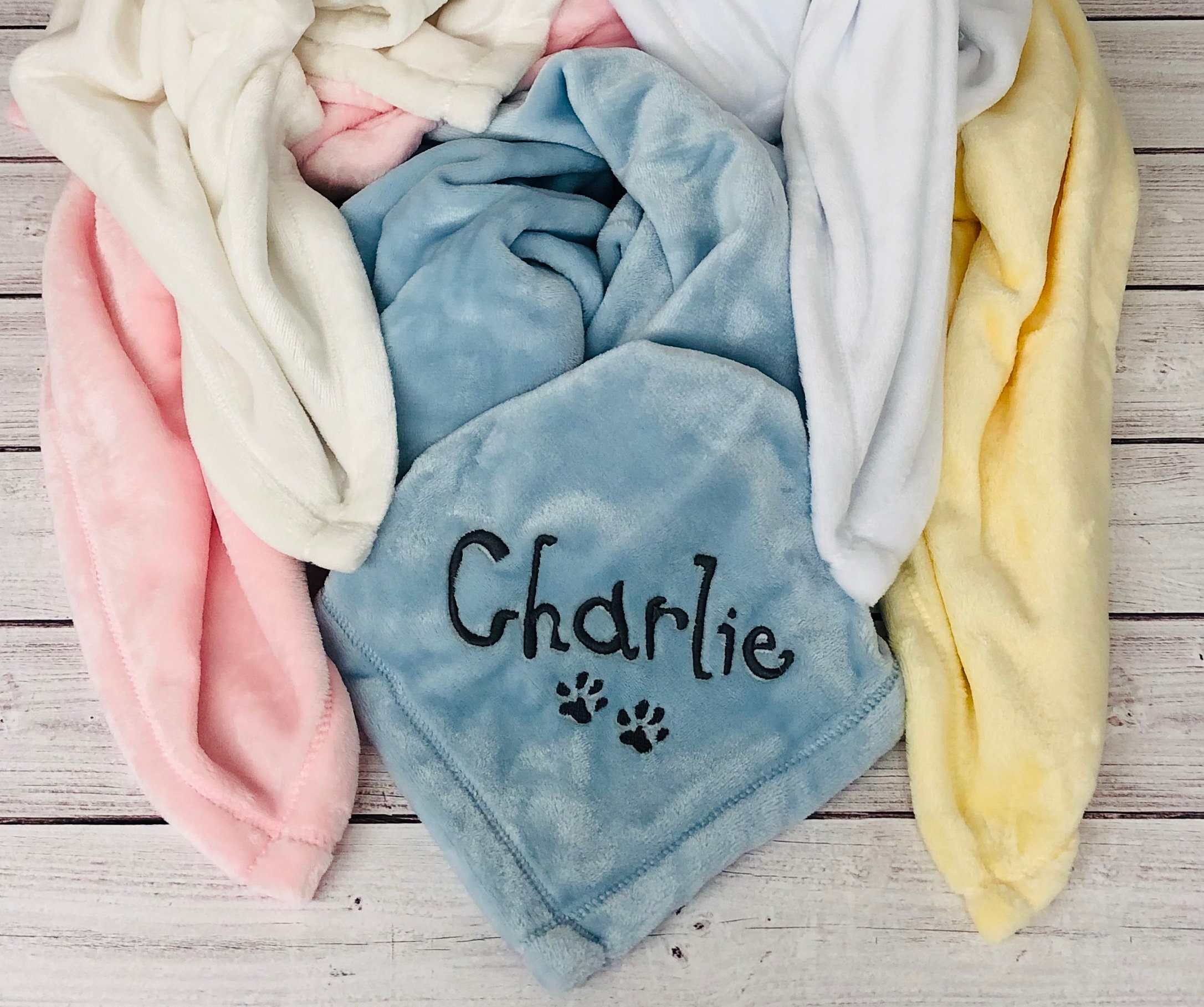 Personalized Soft Blanket for Pet | Blanket with Dogs Name | Blanket with Cats Name Custom Embroidered Blanket for Dog, Cat, with Paw Prints