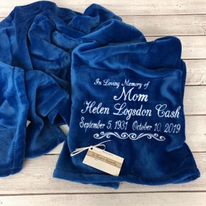 Memory Blanket - 8 Blanket Colors To Choose From - Gift for Passing of a Loved One, Gift for funeral, sympathy, death, mourning, keepsake