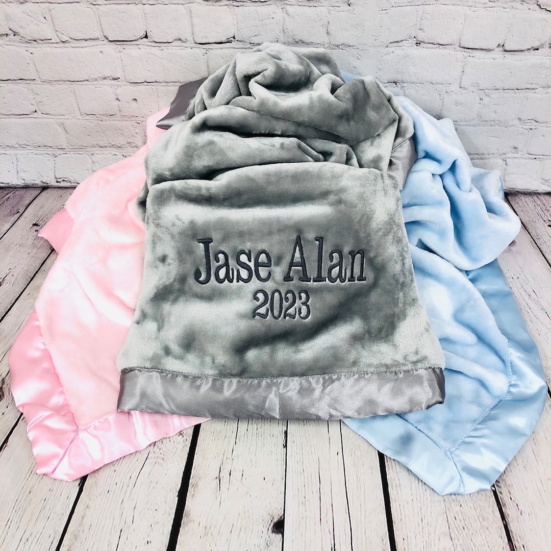 Satin Trimmed Baby Blanket With Name Name & Date 4 Blanket Colors to
