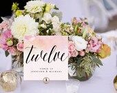 Printable Wedding Table Numbers, Print at Home Calligraphy Table Numbers, Watercolor Calligraphy Numbers, Printable Wedding Stationery